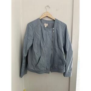 CHICO'S Women's Blue Full Zip Vegan Leather Jacket | Size 2 Large